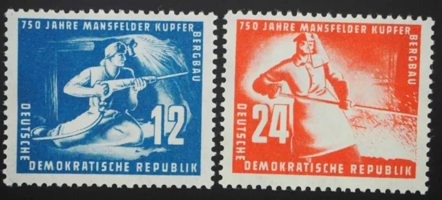 1950 DDR, Serie Kupferschieferbergbau, postfrisch/MNH, MiNr. 273/74, ME 18,-