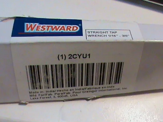 Westward 2Cyu1 Straight Tap Wrench, 1/16 To 3/8 In 3