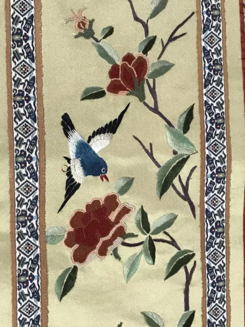 CHINESE hand embroidered SILK panel bird butterfly flowers late 20thC