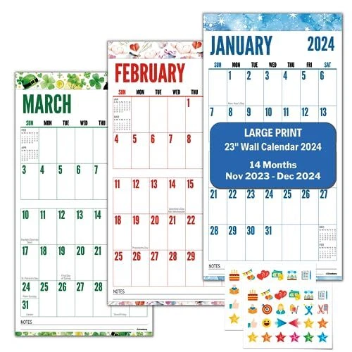 LARGE PRINT CALENDAR 2024 (Seasons), 12x23" Hanging Wall Calendar