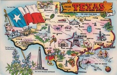State Map Postcard-Greetings From TEXAS-The Lone Star State