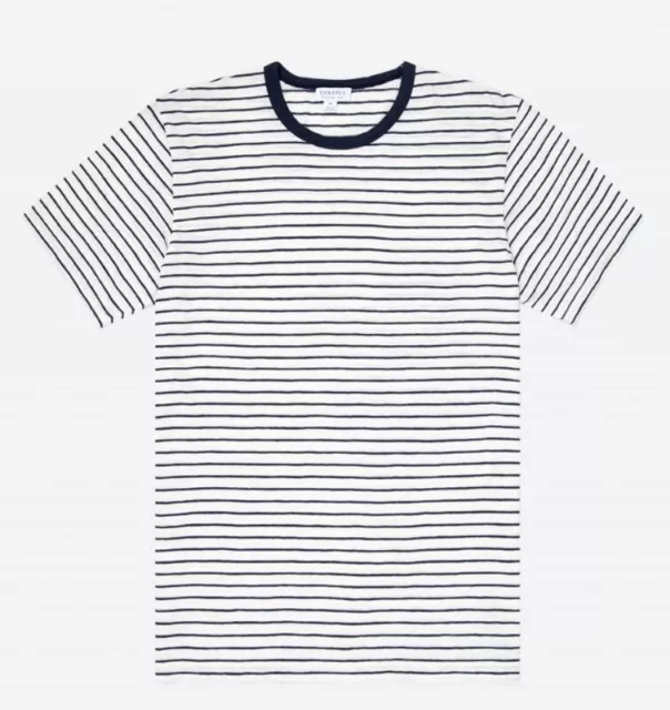 SUNSPEL - Tee shirt coton & lin rayures blanc & bleu marine Taille L = 46 NEUF