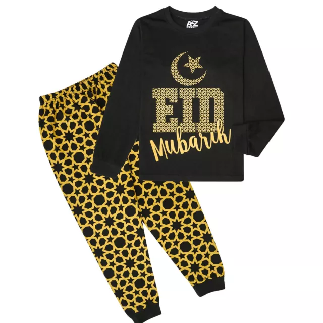 Kids Girls Boys Childrens Black Eid Pyjamas Sleepover 2 Piece Cotton Gift Set