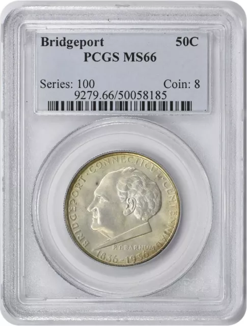 Bridgeport Commemorative Silver Half Dollar 1936 MS66 PCGS