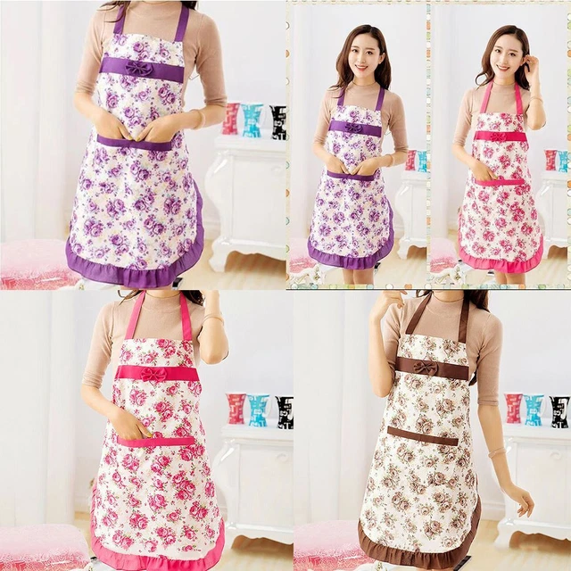Delantal floral hembra de moda impermeable cuello halter cocina hornear babera