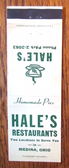 MEDINA, OHIO MATCHBOOK COVER: HALE'S RESTAURANT 1960s EMPTY MATCHCOVER ...