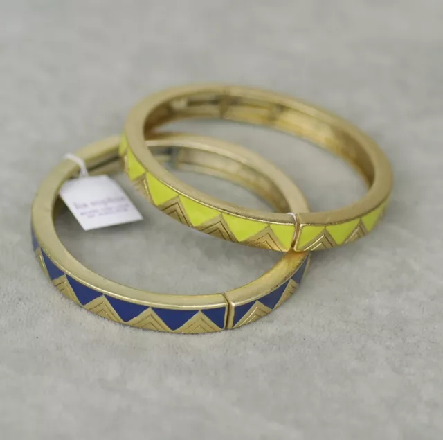 Lia sophia signed jewelry stretch bangle blue yellow enamel gold plate bracelet