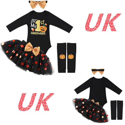 Infant Baby Girls First Halloween Costume Set Long Sleeve Romper with Tutu Skirt