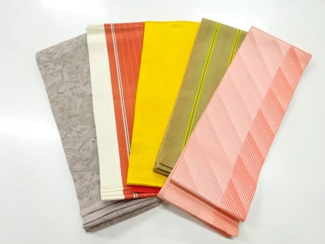 80889# Japanese Kimono / Antique Hanhaba Obi / Set Of 5