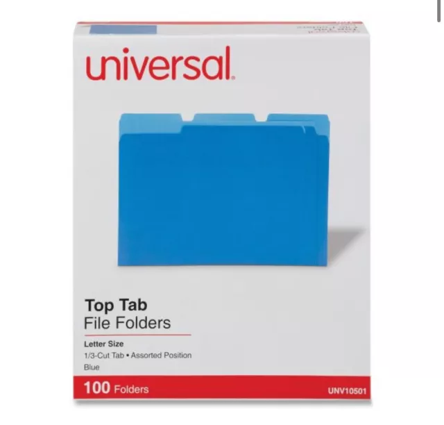 Universal Deluxe Colored Top Tab File Folders 1/3-Cut Tabs Blue 100/Box