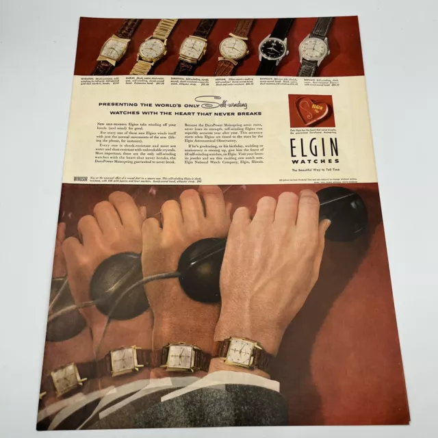 1953 Elgin Watches Vintage Print Ad 10x14" Windsor model watch retro phone