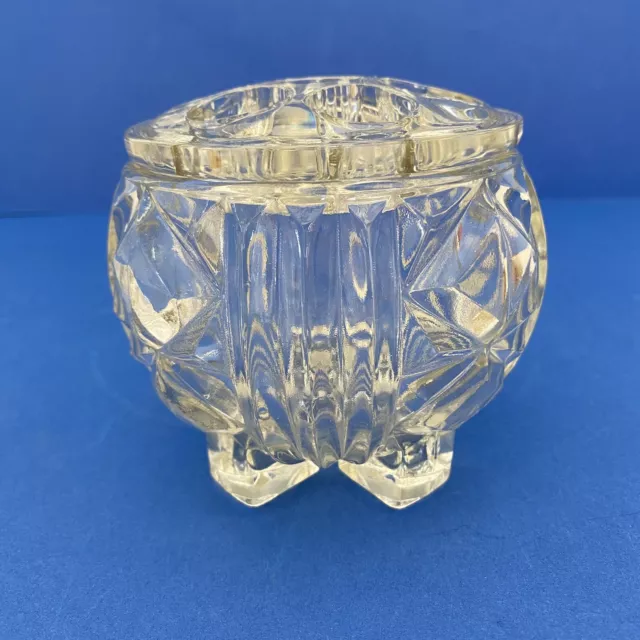 Vintage 1950's-60's Heavy  Glass Footed Flower Bowl with Original Glass Frog.