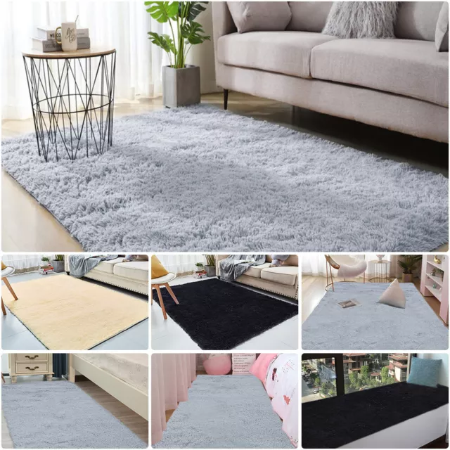 Large Shaggy Fluffy Rugs Anti-Slip Soft Mat Living Room Bedroom Carpet Rug UK