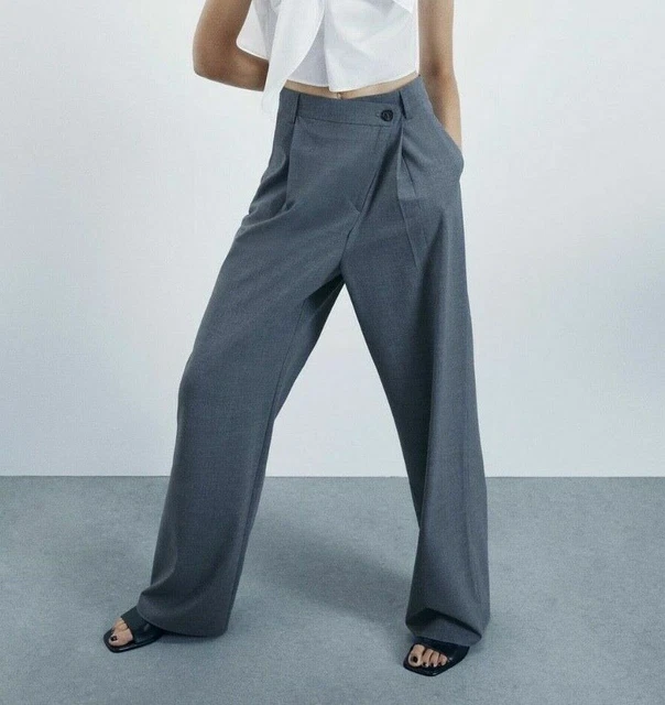 Pantalon Zara Noir Asymétrique - Taille M, Détail Anneau Et Duvet, Neuf Avec étiquette