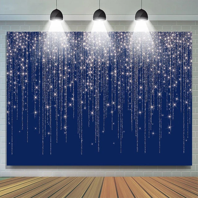 Round Gold Glitter Navy Blue Happy Birthday Backdrop