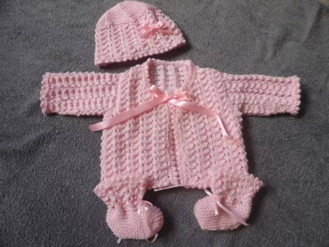 Beautiful Hand Knitted baby Jacket Hat and Booties Newborn