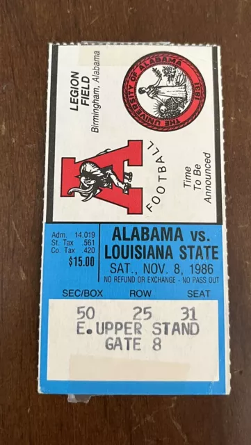 1986 Alabama Crimson Tide v LSU Tigers Football Ticket 11/08/86 SEC NCAA