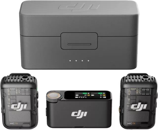 DJI Mic 2 (2 TX + 1 RX + Charging Case), All-in-one Wireless Microphone, Intelli