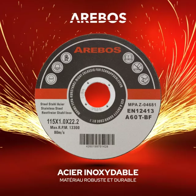 AREBOS Disques à Tronçonner Ø115 mm Enregistrement 22,2 mm Epaisseur 1 mm 3