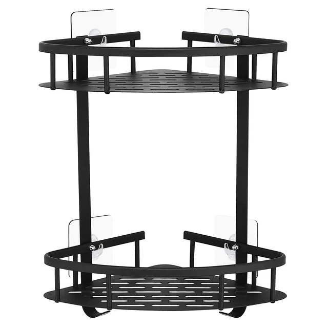 Etagere Murale Sans Percage Étagère De Douche Adhésive Sans Perçage - 3 Pièces Noires, Angle 90°, Support Jusqu'à 18kg, Rangement Malin