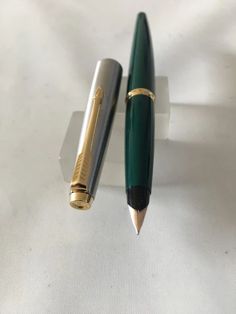 Parker 45 Steel cap Dark Green Gold trim Gold plated Fine+converter,USA NEW