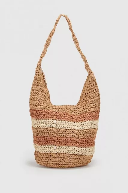 LAURA JONES Straw Hobo Bag Natural Stripe