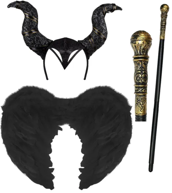 Maleficent Evil Queen Deluxe Devil Cosplay Costume Fancy Dress Halloween 3PC Set
