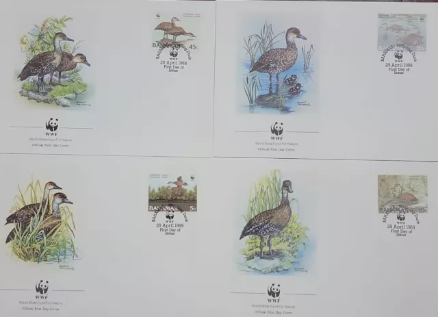 D)1988, Bahamas, Set Of 4 First Day Covers, Issue, World Fund For The Protection