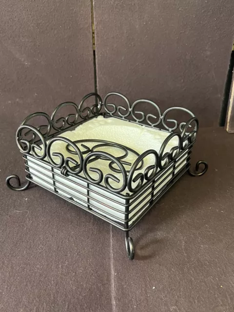 Dinner Napkin Holder Rack Black Metal Scroll Footed Stand