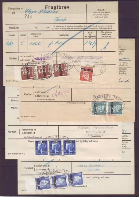 n9706/ Denmark (10 stk) Postal Ship-Ferry Parcel Card Covers 1959-1977