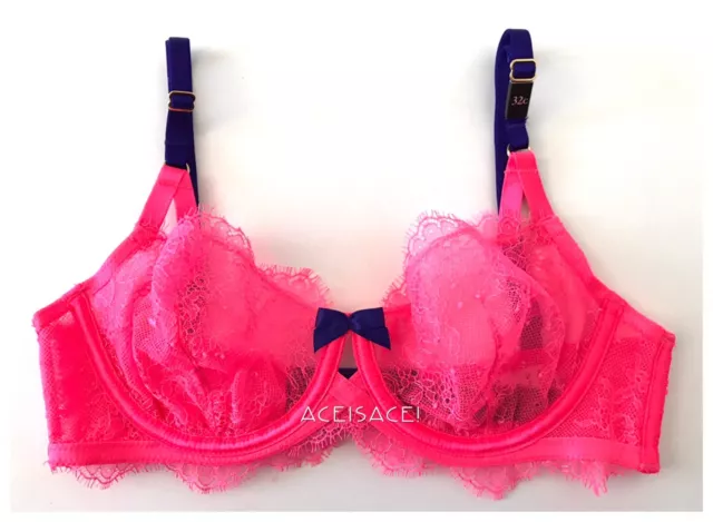 NWT* Victoria's Secret VERY SEXY FLORAL Unlined Demi Bra--NEON PINK*PURPLE*--32C