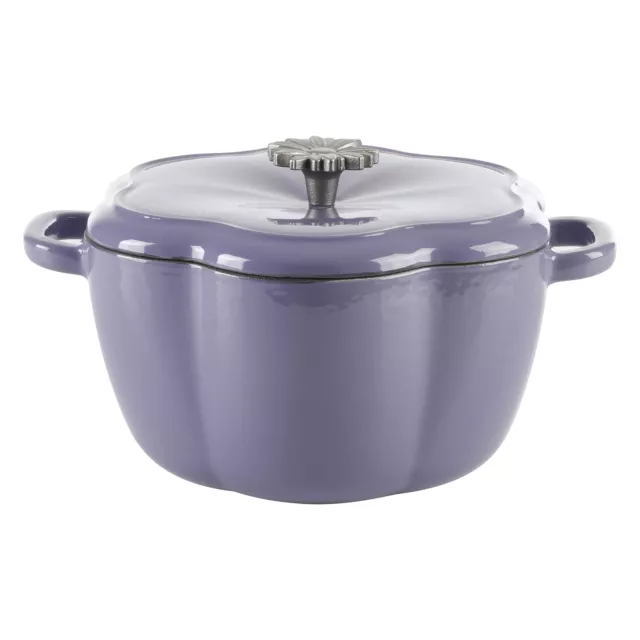 Timeless Beauty Floral Shaped Enamel Cast Iron 3-Quart Dutch Oven, Purple