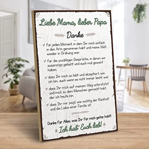ARTFAVES® HOLZSCHILD MIT Spruch Danke Liebe Mama, Lieber Papa