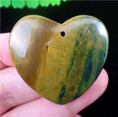 40x37x6mm Natural Old Ocean Jasper Reiki Stone Love Heart Pendant Bead EA84075