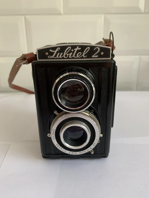 Cámara fotográfica TLR vintage rusa 120 formato medio LUBITEL 2 con estuche de cuero