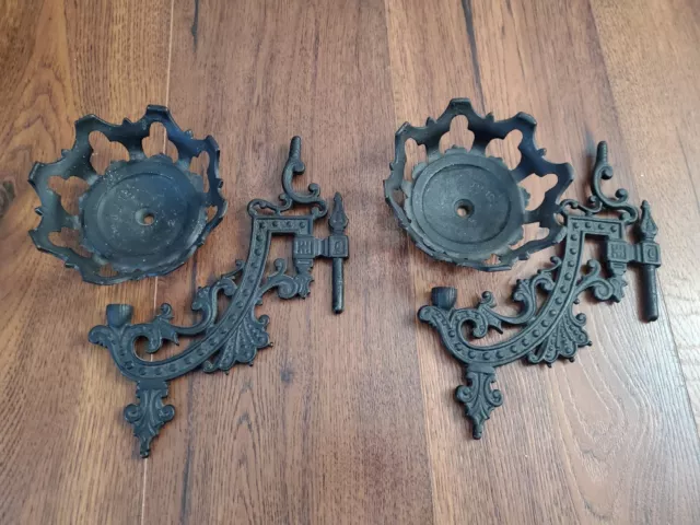 2 Antique Victorian Cast Iron Oil Lamp Sconce Wall Mount Black