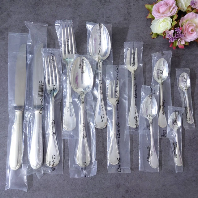 Christofle Perles Unopened 12pcs Silverplate Flatware Knife Fork Spoon Brand New