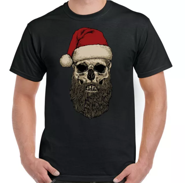 Santa Skull Christmas T-Shirt Xmas Mens Funny Beard Hat Secret Santa Biker Bike