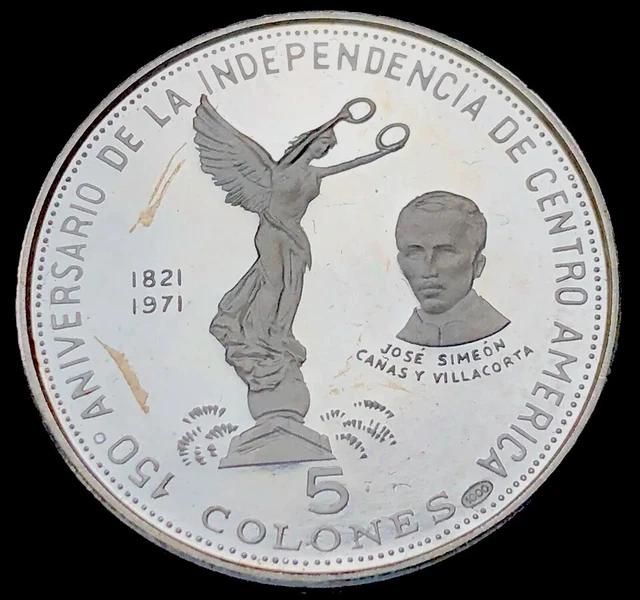 5 COLONES 1971 EL Salvador 150 anni indipendenza 0,999 d'argento