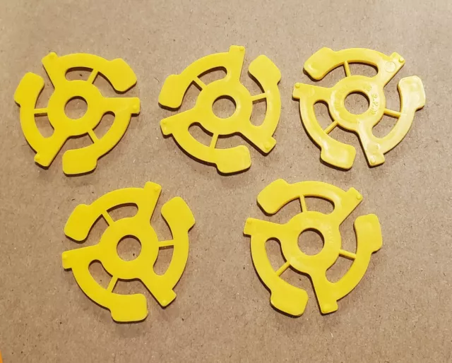 5 New Yellow 45 RPM 7" Plastic Snap-In Record Adapters