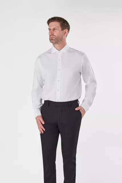 Camicia da cena da uomo colletto ala bianca puro cotone doppio polsino vestibilità formale su misura