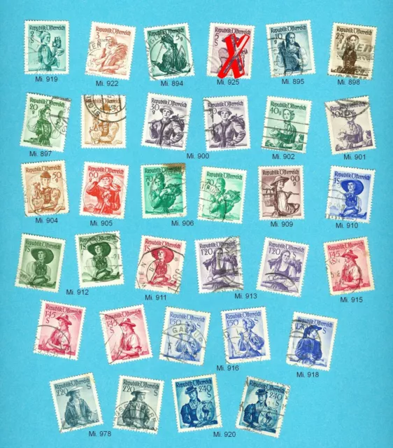 Österreich Trachten, Kostüme, 1948-52, aus Mi. 894-978, 32 Briefmarken