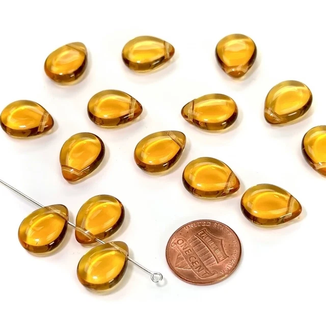 Czech Druk Glass Beads, Teardrop Petal Top Hole Across 16x12mm Topaz 15pcs