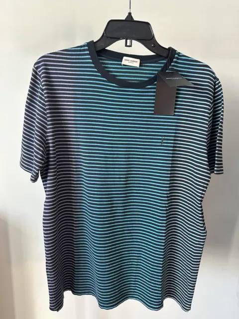 Saint Laurent Paris Blue Gradient Striped Shirt Medium New With Tags