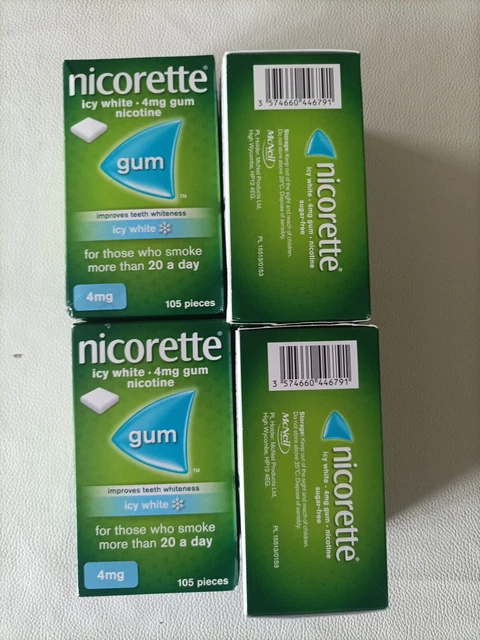 Nicorette Nikotin Zuckerkaugummi eisweiß 4 mg x 105 Stück X4 Packungen