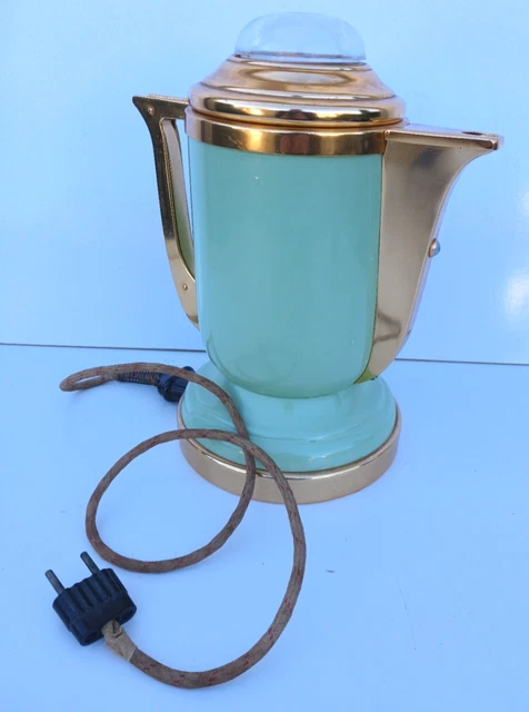 Cafetière vintage en métal et céramique blanche