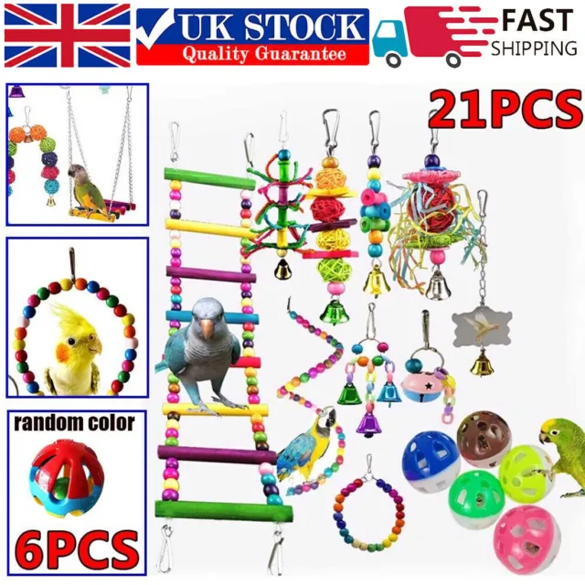 21 Pack Parrot Toys Set Metal Rope Small Ladder Stand Budgie Cockatiel Cage Bird