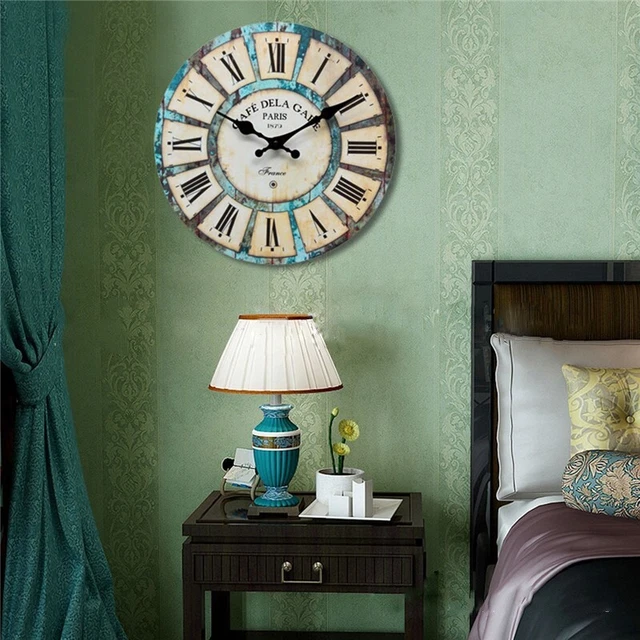 Vintage Grand Bois Mural Rond Horloges Cuisine Maison Chambre Décor Accessoires