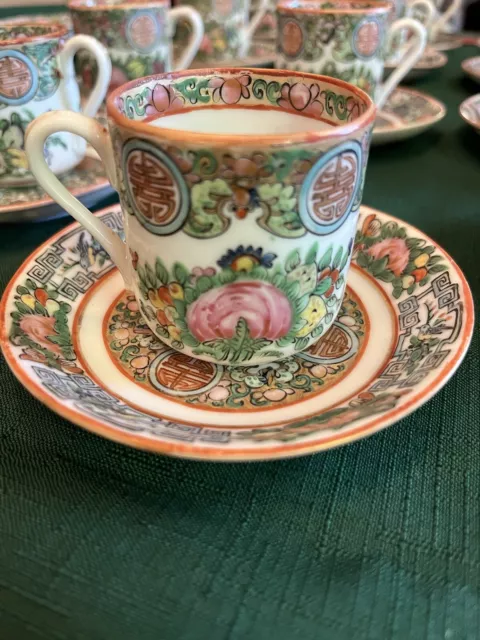 Antique Rose Medallion Demitasse Cups and Saucers, 24 pcs.