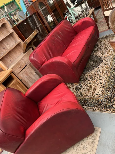 Beautiful Retro Deco Style Red Leather Sofa Set  Beautiful Perfect